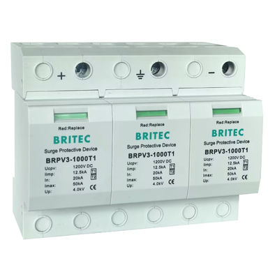 BRPV3-1000 T1 50ka DC 1000V 12.5ka Pv Arrester Surge Solar Surge Protection Device T1 T2 Dc PV SPD