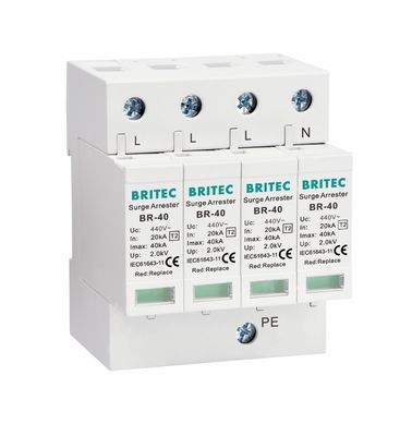 BR-40 440 4P Urządzenie ochronne przeciw prądom prądu typu 2 40ka SPD T2 Chroniciel prądu przeciw prądu protektor gromów protektor prądu przeciw prądom prądu 440V protektor prądu typu 2 protektor prądu przeciw prądom
