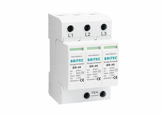 Urządzenie ochrony przeciwprzepięciowej typu 2, 3-biegunowe, wtykowe, klasy II, 40kA, zgodne z IEC 61643, do ochrony odgromowej