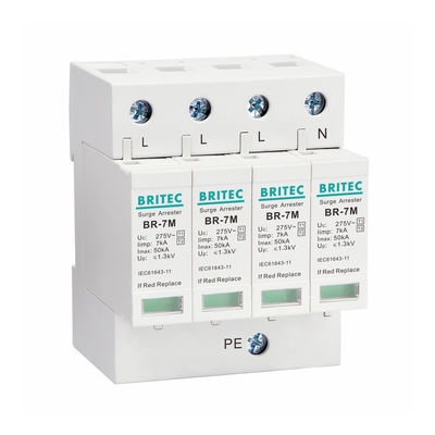 AC Power Iimp 7KA 4P T1+T2/Klasa B+C 3 fazy Industrial Power Surge Protect, 275V Din Rail Mount Thunder Arrester