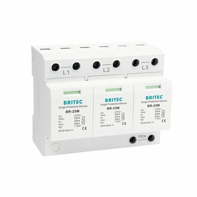 275V ochrona przed falą piorunkową z 25KA Iimp i DIN Rail Mount dla 3-fazowej ochrony mocy