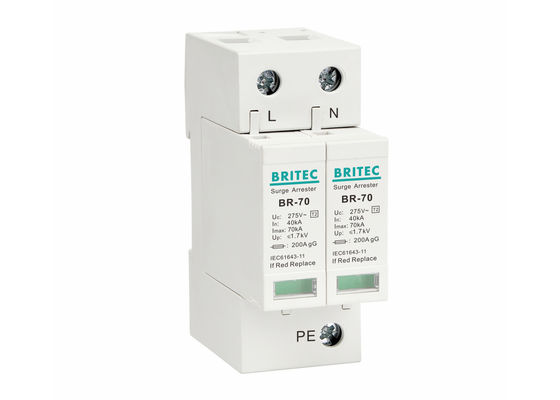 70kA Urządzenie zabezpieczające przed przewyższeniami typu 2 DIN Rail Mountable Surge Arrester zgodne z normą IEC 61643-11