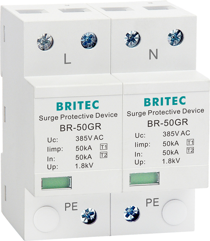 BRITEC BR-50GR 275 2P Spd 50kA typ 1 urządzenie przeciwprzepięciowe Ac ogranicznik przepięć na szynę Din ochronnik przeciwprzepięciowy