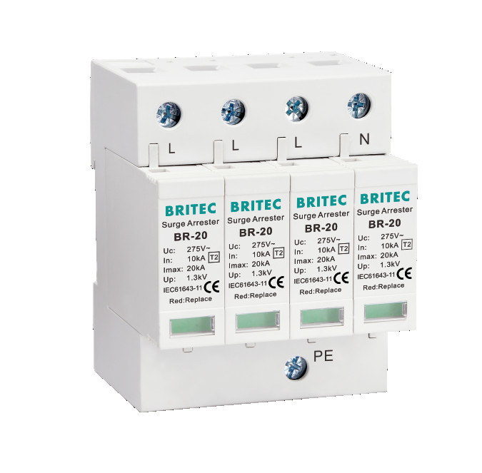 BR-20 4P Urządzenie przeciwprzepięciowe klasy 2 Odgromnik 3-fazowy ochronnik odgromowy 1,3 kV