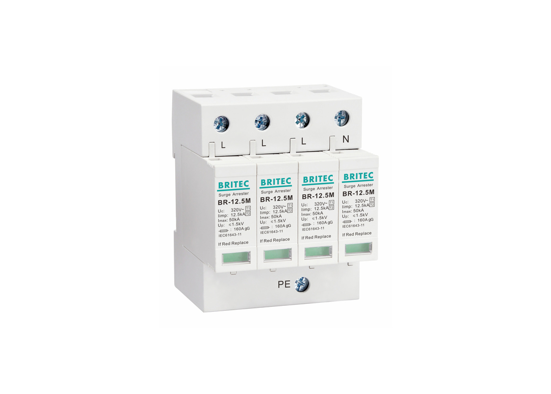 12.5kA Typ 1+2 320V 4P Ochrona przed napięciem domowym Ochrona przed piorunami