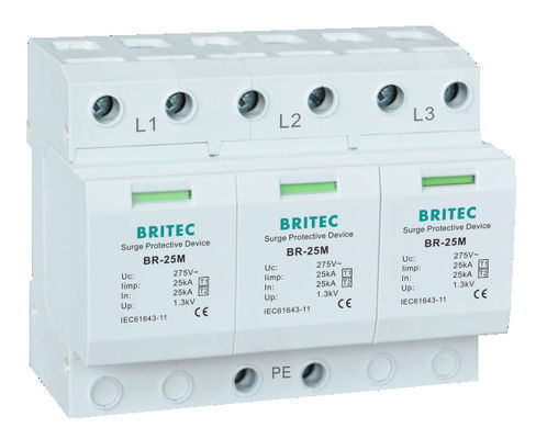BRITEC BR-25M T1+T2 B+C 3P DIN Rail 35mm Spd T1 varistor surge arrester type1 3p surge protector