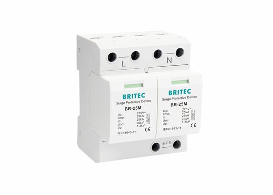 Przepustnice przepięciowe 25kA 275V jednofazowe 2P Typ 1 klasy I z stykiem bezprądowym BR-25M 2P