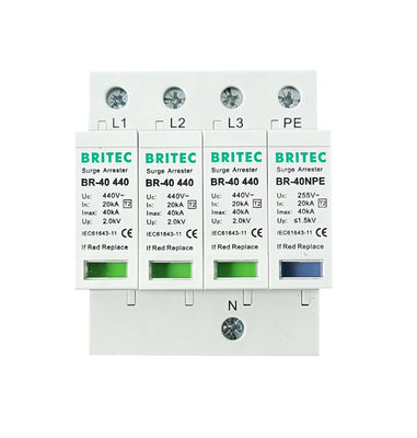 BR-40 3+1 440 Type 2 Surge Protector din rail surge protection lightning arrester 40kA spd