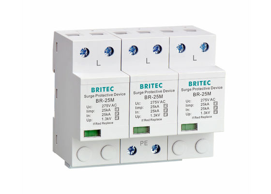 275V ochrona przed falą piorunkową z 25KA Iimp i DIN Rail Mount dla 3-fazowej ochrony mocy